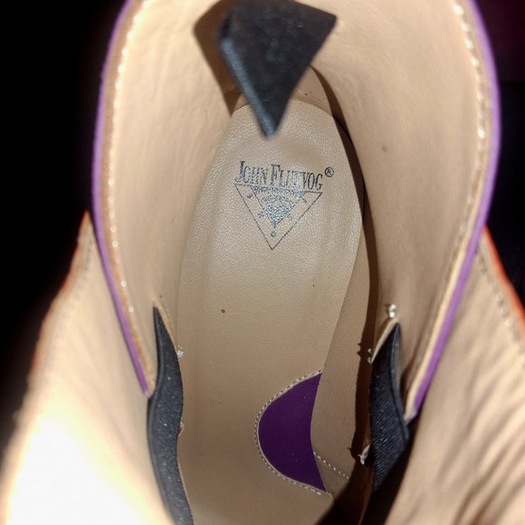 John Fluevog Rare Vibrant Purple and Orange Heeled Boots - Picture 5 of 15
